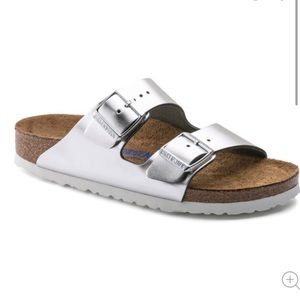 Birkenstock Leather Arizona Soft Footbed Sandal - Silver